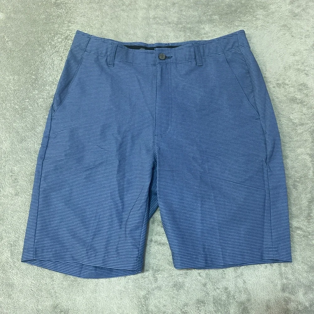 Pebble Beach Golf Shorts Men's 32 Blue Polyester Spandex Striped Performance